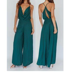 NWT WIDE-LEG COWL NECK JUMPSUIT FOREST GREEN